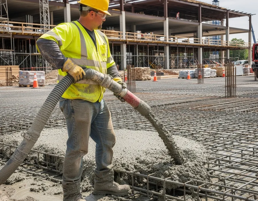Commercial concrete crew pouring a large slab in Magnolia, TX