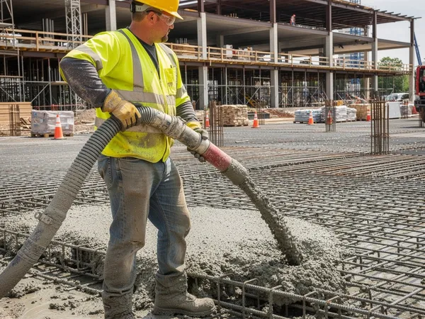 Commercial concrete crew pouring a large slab in Magnolia, TX