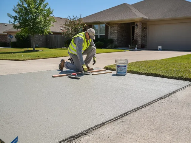Contractor repairing a cracked concrete driveway in Magnolia, TX